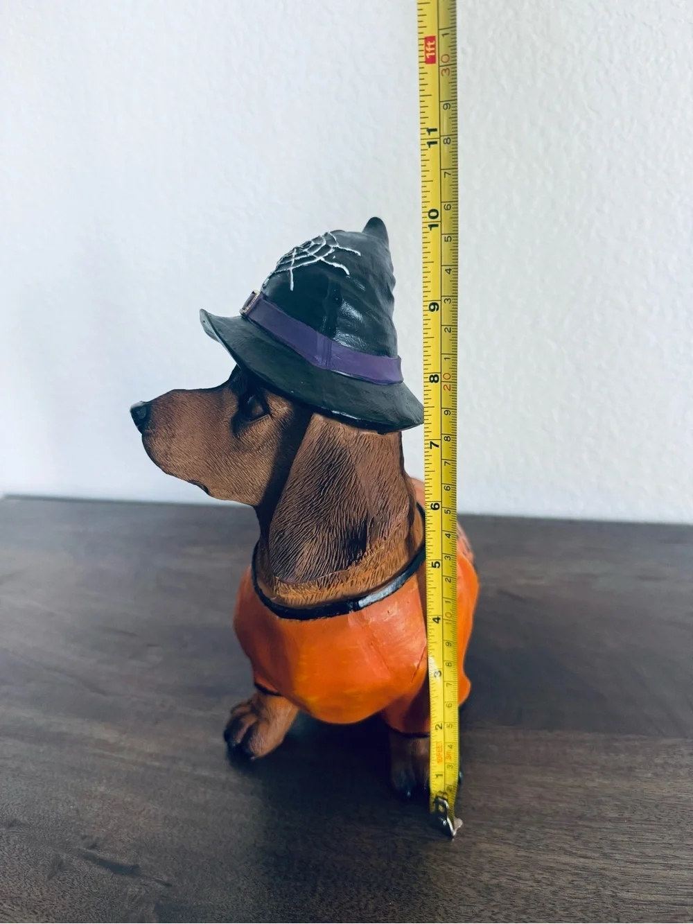 Halloween Dachshund Witch Pumpkin Dog Statue Decor